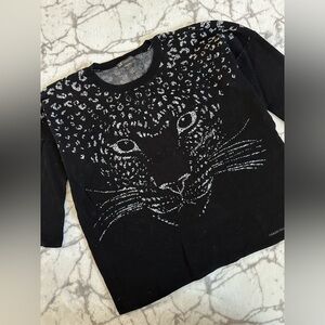 ARMANI EXCHANGE Black Gray Leopard Face Knit Pullover  Top M, Rare, Preppy, Logo